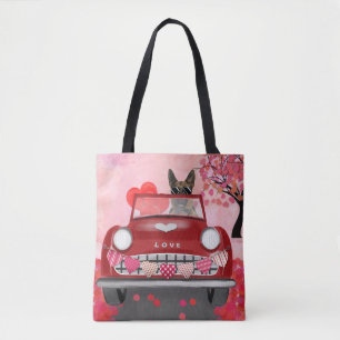 German Shepherd Dog Car with Hearts Valentine's Tote Bag