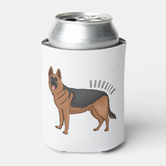 German shepherd dog cartoon illustration  can cooler (Can Front)