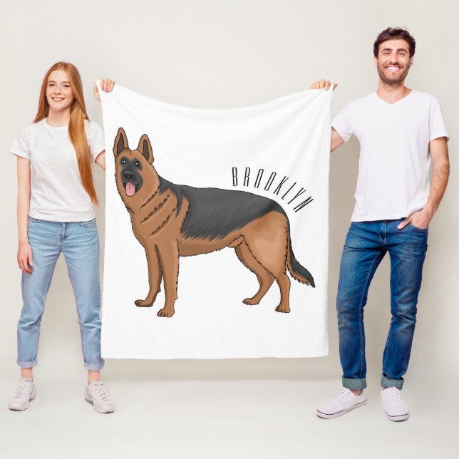 German shepherd dog cartoon illustration fleece blanket (In Situ)
