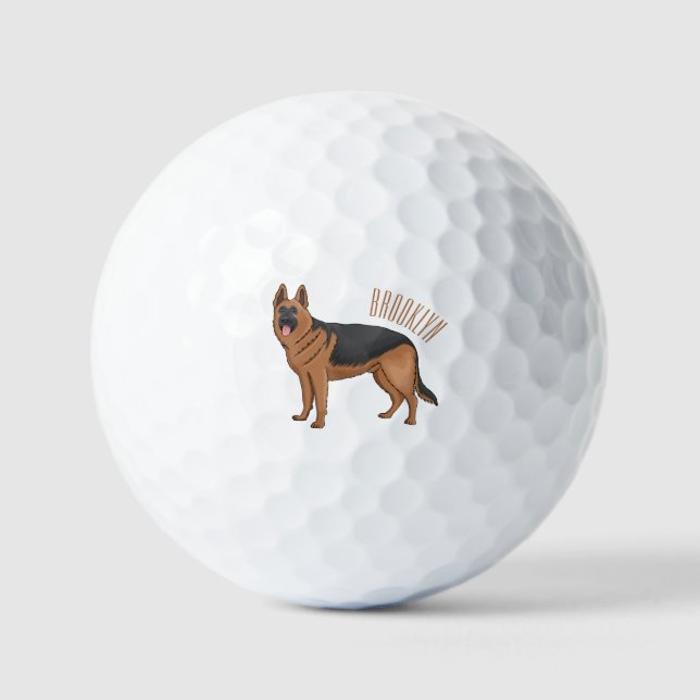 German shepherd dog cartoon illustration  golf balls (Front)