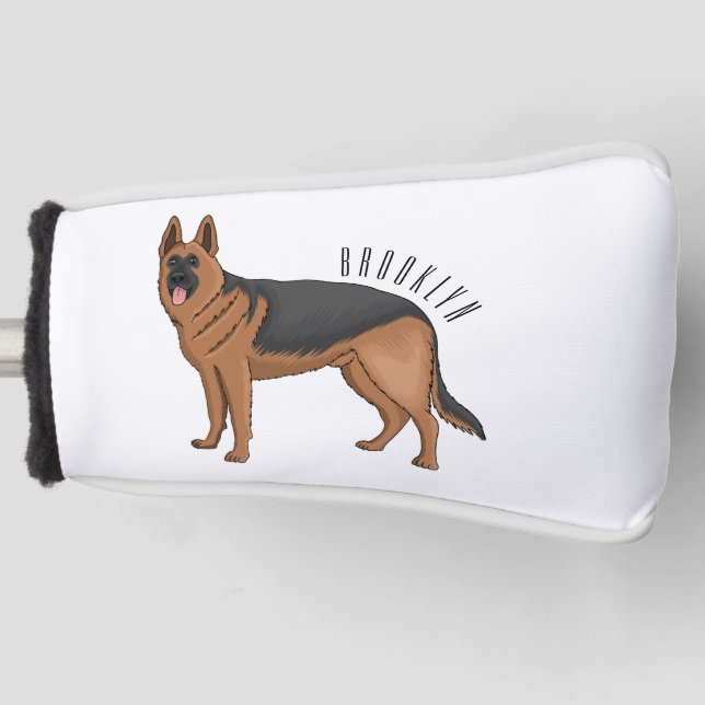 German shepherd dog cartoon illustration golf head cover (Front)