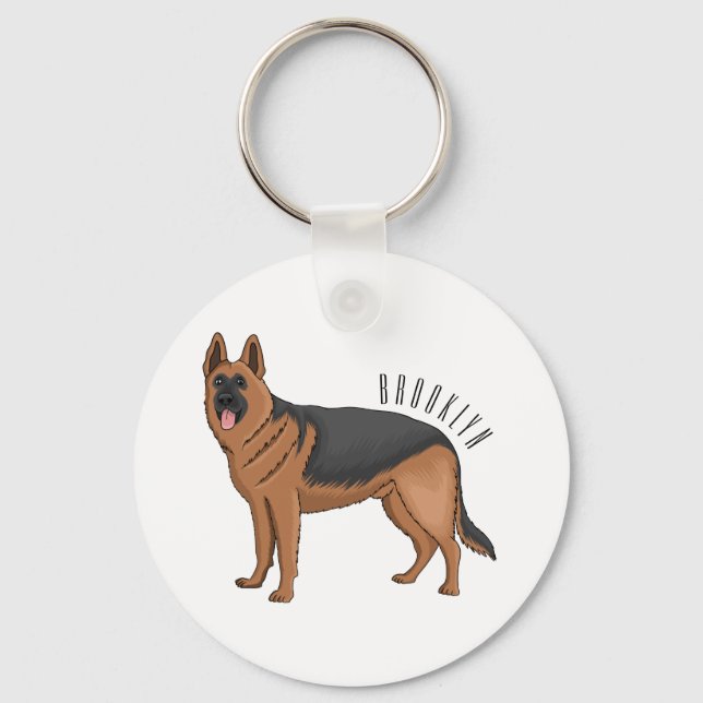 German shepherd dog cartoon illustration  key ring (Front)