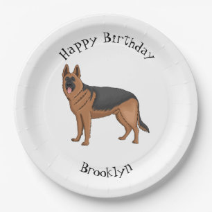 German shepherd dog cartoon illustration paper plate
