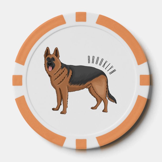 German shepherd dog cartoon illustration  poker chips (Front)