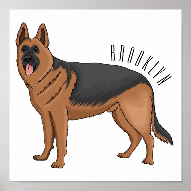 German shepherd dog cartoon illustration  poster (Front)