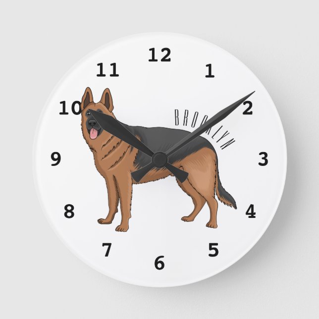 German shepherd dog cartoon illustration  round clock (Front)