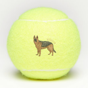 German shepherd dog cartoon illustration tennis balls