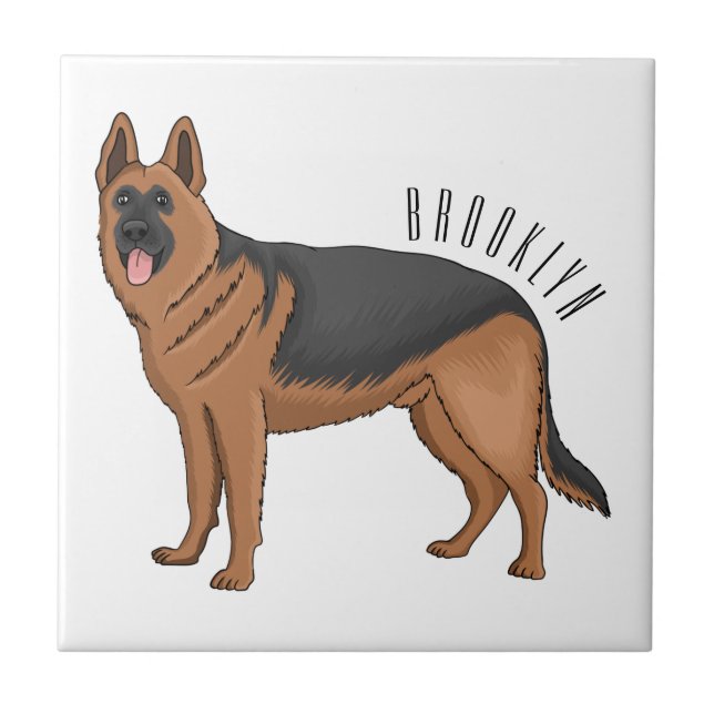 German shepherd dog cartoon illustration  tile (Front)