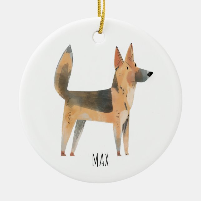 German Shepherd Dog Ceramic Tree Decoration (Front)