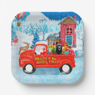 German Shepherd Dog Christmas Delivery Truck Snow Paper Plate