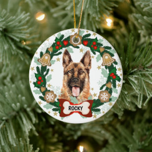 German Shepherd Dog Christmas Dog Cookie Wreath Ceramic Tree Decoration