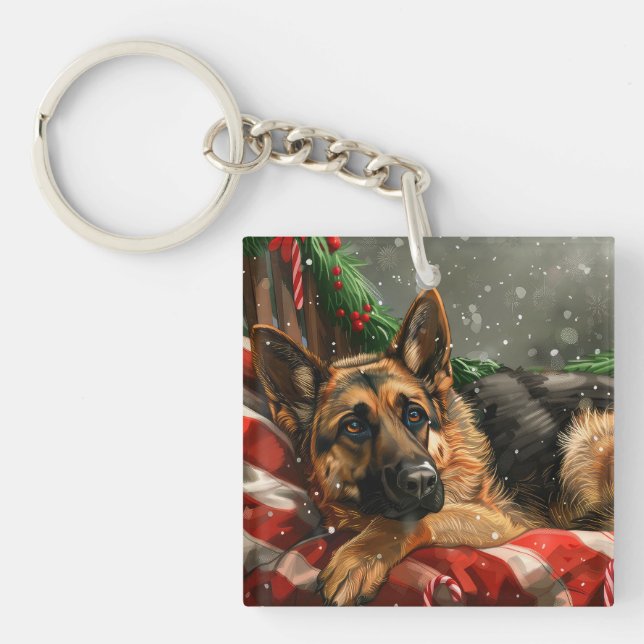 German Shepherd Dog Christmas Festive Key Ring (Front)