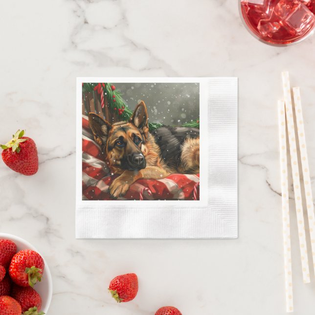 German Shepherd Dog Christmas Festive Napkin (Insitu)
