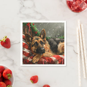 German Shepherd Dog Christmas Festive Napkin