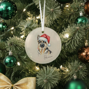 German Shepherd Dog Christmas Glass Tree Decoration