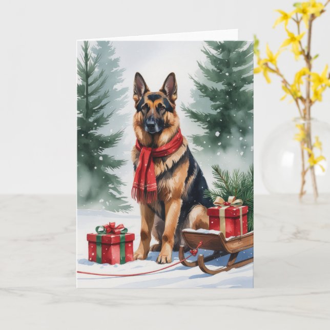 German Shepherd Dog Christmas Greeting Card (Yellow Flower)