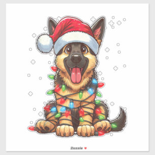 German Shepherd Dog Christmas Lights Santa Hat Xma