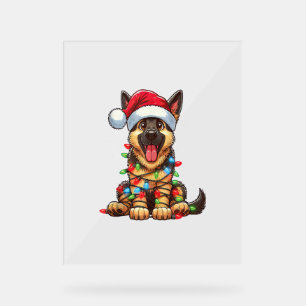 German Shepherd Dog Christmas Lights Santa Hat Xma Acrylic Sign