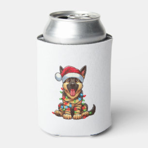 German Shepherd Dog Christmas Lights Santa Hat Xma Can Cooler