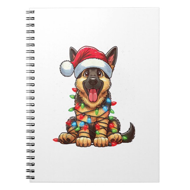 German Shepherd Dog Christmas Lights Santa Hat Xma Notebook (Front)