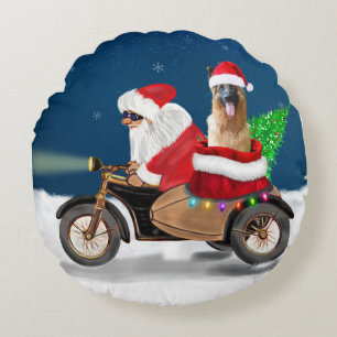 German Shepherd dog Christmas Santa Claus    Round Cushion