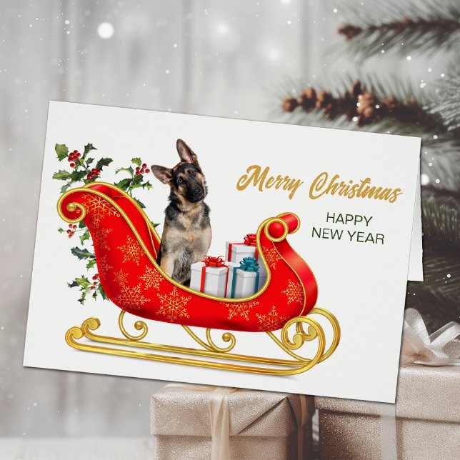 German Shepherd Dog Christmas Sleigh Card (Creator Uploaded)
