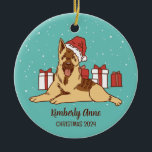 German Shepherd Dog Christmas Snowy Winter Holiday Ceramic Tree Decoration<br><div class="desc">Cute cartoon animal ornament for kids and children. Perfect for first Christmas celebration with family. You can customise the text for any occasion.</div>