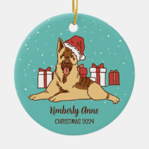 German Shepherd Dog Christmas Snowy Winter Holiday Ceramic Tree Decoration