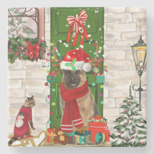 German Shepherd Dog Christmas  Stone Coaster