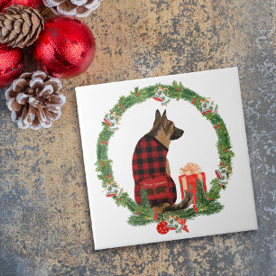 German Shepherd Dog Christmas Wreath Tile