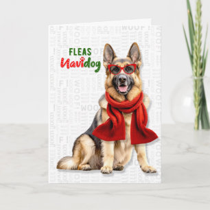 German Shepherd Dog Cute Fleas NaviDOG Holiday Card