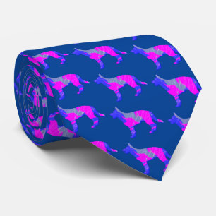 German Shepherd Dog Cute Pink Silhouette Blue Neck Tie