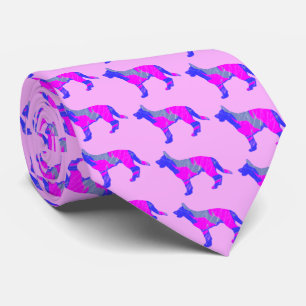 German Shepherd Dog Cute Pink Silhouette Pink Neck Tie