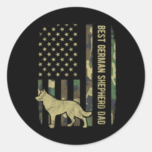 German Shepherd Dog Dad Camouflage American Flag  Classic Round Sticker