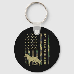 German Shepherd Dog Dad Camouflage American Flag  Key Ring