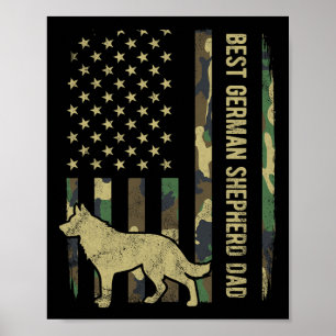 German Shepherd Dog Dad Camouflage American Flag  Poster