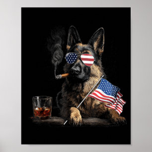 German Shepherd Dog Dad Patriotic Aamerican Flag Poster