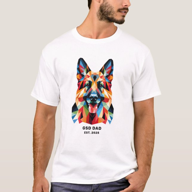 German Shepherd Dog Dad Personalised Low Poly Art T-Shirt (Front)