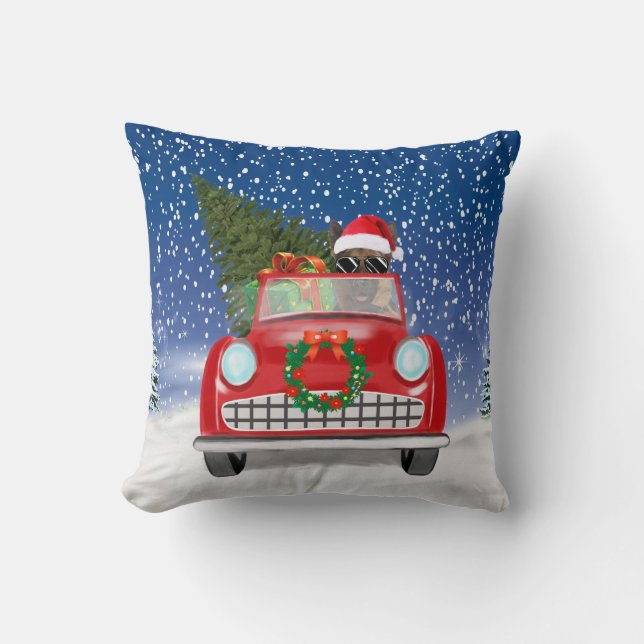 German Shepherd Dog Driving Car In Snow Christmas  Cushion (Front)