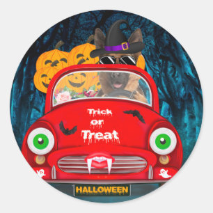 German Shepherd Dog Driving Car Scary Halloween Classic Round Sticker
