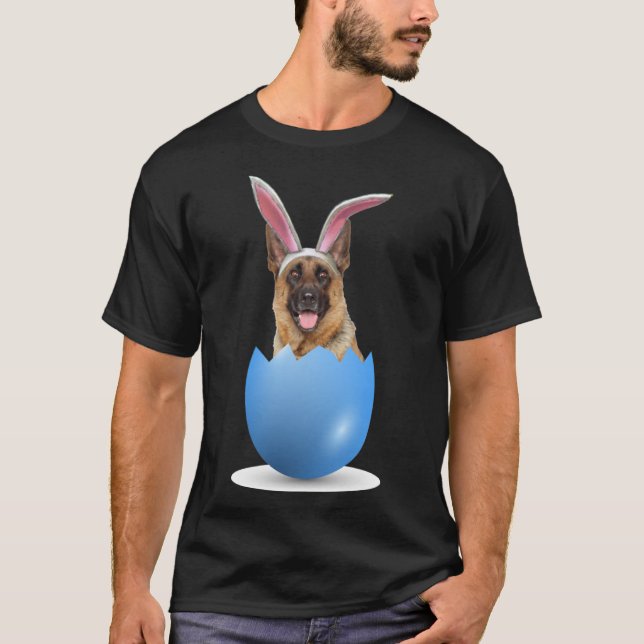 German Shepherd Dog Easter Bunny Coloured Egg Hunt T-Shirt (Front)