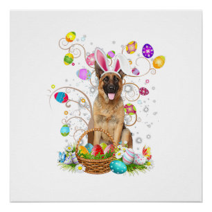 German Shepherd Dog Easter Egg Hunting Basket East Poster