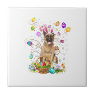 German Shepherd Dog Easter Egg Hunting Basket East Tile