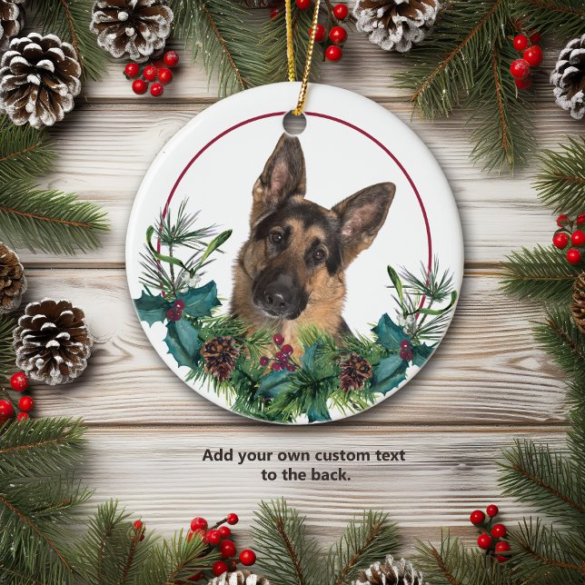 German Shepherd Dog Evergreen Berry Wreath Ceramic Tree Decoration (Creator Uploaded)