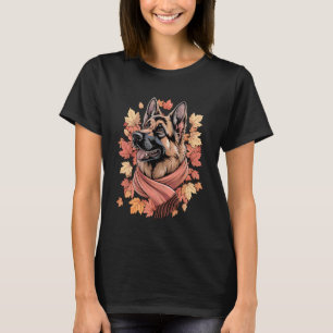 German Shepherd Dog Fall Scarf Autumn Leaves Thank T-Shirt