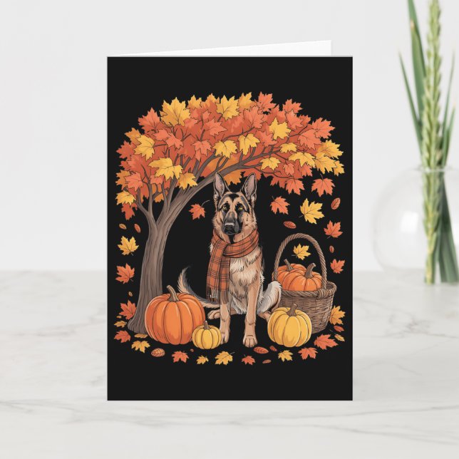 German Shepherd Dog Fall Scarf Pumpkin Autumn Than Card (Front)