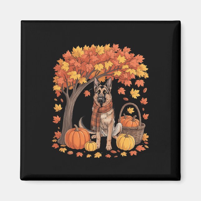 German Shepherd Dog Fall Scarf Pumpkin Autumn Than Magnet (Front)