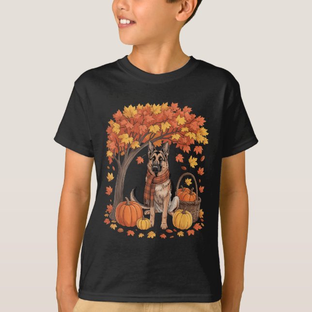 German Shepherd Dog Fall Scarf Pumpkin Autumn Than T-Shirt (Front)