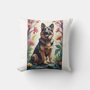 German Shepherd Dog Floral Decorative Pillow
