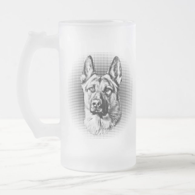 German Shepherd dog Frosted Glass Beer Mug (Left)